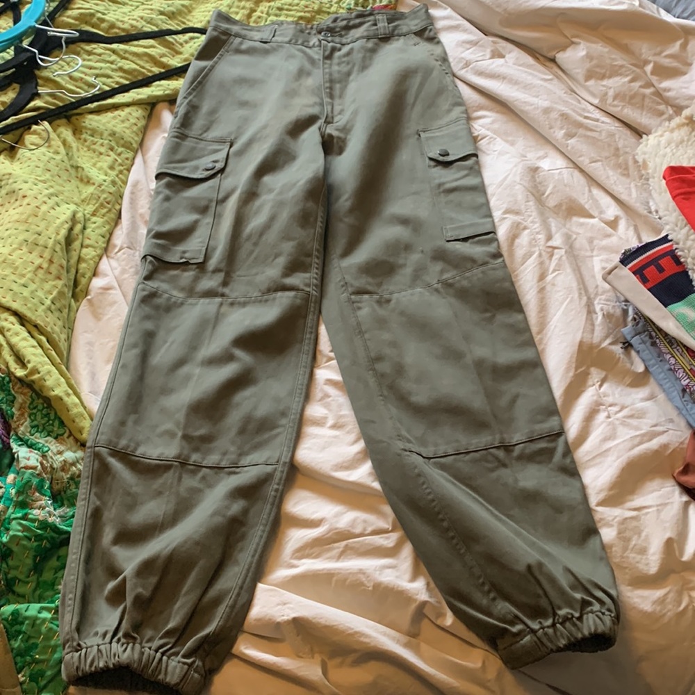 vintage army cropped jogger fatigue cargo pants bleach distressing - Picture 3 of 15